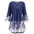Notched Printed Flare Sleeve Plus Size Top Sexy V-Neck Floral Women Blouses Three Quarter Sleeve Long Shirts Fall 2019
