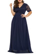 Rosegal Plunging Neck Plus Size Lace Sleeve Maxi Dress Women Dress Solid Color Half Sleeves Floor-Length Dresses 2019 Vestidos