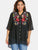 Plus Size Buttons Floral Embroidery Women Blouse Stand Collar Three Quarter Long Shirts Blouses Casual Shirt Ladies Tops