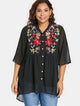 Plus Size Buttons Floral Embroidery Women Blouse Stand Collar Three Quarter Long Shirts Blouses Casual Shirt Ladies Tops