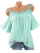 Plus Size Cold Shoulder Floral Lace Crochet Blouse Three Quarter Boat Neck Sweet Tops Women Summer Solid Blouses