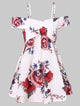 Plus Size Cold Shoulder Front Cross Floral Blouse Female Summer Spaghetti Strap Short Sleeve Blouses Shirts Women Tops