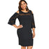 Plus Size Cold Shoulder Mesh Panel Knee Length Dress Women O Neck 3/4 Sleeves Bodycon Dresses Office Lady Dress Vestidos