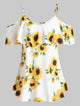 Plus Size Cold Shoulder Sunflower Print Blouse Half Sleeve Spaghetti Strap Blouses Beach Style Women Summer Tops 2019