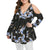 Plus Size Crane Print Surplice Tunic Top Women Blouse Cold Shoulder Plunging Neck Long Sleeve Blouses Ladies Tops Blusas