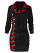 Plus Size Dress Women Button Up Plaid Cowl Neck Drawstring Casual Sweatshirt Dress Clothing Fall Ladies Dresses Vestido