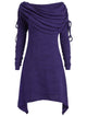 Plus Size Dress Women Vestido Red Black T-shirt Dress Casual Off Shoulder Long Foldover Collar Ruched Dresses Robe Femme