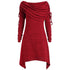 Plus Size Dress Women Vestido Red Black T-shirt Dress Casual Off Shoulder Long Foldover Collar Ruched Dresses Robe Femme