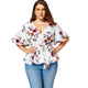 Plus Size Floral Belted Surplice Peplum Blouses Shirts Women Blouses Sexy V Neck Flare Sleeve Beach Chiffon Ladies Tops