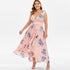 Rosegal Plus Size Floral Print Tie Shoulder High Low Dress Women Asymmetrical Ankle-Length V-Neck Sleeveless Party Maxi Dress