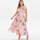 Rosegal Plus Size Floral Print Tie Shoulder High Low Dress Women Asymmetrical Ankle-Length V-Neck Sleeveless Party Maxi Dress