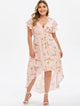 Rosegal Plus Size High Low Maxi Floral Dress Asymmetrical Short Sleeves High Waist Women Long V-Neck Ruffles Dresses 2019