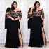 Plus Size Lace Applique Floor Length Dress Women Elegant Off The Shoulder 3/4 Sleeves A-Line Dress Vestido Party Dresses