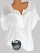 Plus Size Lace Crochet Embroidered Blouse Short Sleeve V-Neck Casual Women Tops Summer Sexy Floral Print Shirts 2019