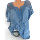 Plus Size Lace Crochet Embroidered Blouse Short Sleeve V-Neck Casual Women Tops Summer Sexy Floral Print Shirts 2019