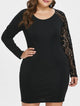 Plus Size Lace Panel Ruched Bodycon Dress Female Spring Elegant Party Dress Women O Neck Long Sleeves High-Waist Vestido
