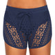 Plus Size Openwork Elastic Waist Shorts Lace Beachwear Sexy Board Shorts Summer Women Hollow Out Solid Swimming Shorts