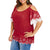 Plus Size Patchwork Scalloped Open Shoulder Two Tone Blouse Summer Women Tops Casual O Neck Half Sleeve Blouses Pullover