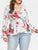 Plus Size Plunging Neck Flared Sleeve Floral Print Blouse Women Tops Fashion Casual Self-Tie Waist Blouses Shirts 2019