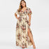 Rosegal Plus Size Plunging Neck Floral Split Maxi Dress High Wasit V-Neck A-Line Dress Summer Bodycon Women Party Dress Robe