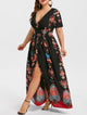 Rosegal Plus Size Printed Maxi Split Dress Bohemian Beach Party Maxi Dress Vintage Elegant High Wasit V-Neck Summer Bodycon Robe