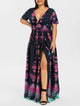 Rosegal Plus Size Printed Maxi Split Dress Short Sleeves Bohemian Beach Style Floor-Length Maxi Dress Bodycon Long Party Dress