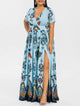 Rosegal Plus Size Printed Maxi Split Dress Short Sleeves Bohemian Beach Style Floor-Length Maxi Dress Bodycon Long Party Dress