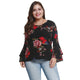 Plus Size Round Neck Long Bell Sleeve Floral Print Women Chiffon Blouse Casual Shirt Blouses Ladies Tops Blusas Mujer