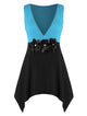 Rosegal Plus Size Two Tone Flower Patchwork Handkerchief Tank Top Women Tops Summer Lolita Plunging Neck Sleeveless Tanks Female