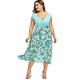 Tropical Floral Plus Size A-Line Dress Short Sleeves V-Neck High Waisted Dress Daliy Casual Office Summer Vestidos 2019