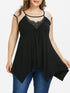 Rosgeal Plus Size Mesh Trim Handkerchief Tank Top Summer Women Top O Neck Sleeveless Long Tops Tees Big Size 5XL Ladies Clothes