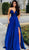 Royal Blue Evening Dresses Long 2019 Deep V Neck Split Sleeveless Spaghetti Strap Formal Party Prom Gowns Satin vestido de festa