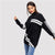 SHEIN Black Minimalist Preppy Button Detail Color Block White Striped Long Sweatshirt Autumn Casual Campus Women Sweatshirts