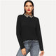 SHEIN Black Preppy Elegant Leopard Print Stand Collar Pullover Long Sleeve Sweatshirt Autumn Workwear Casual Women Sweatshirts