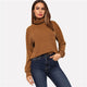 SHEIN Brown High Neck Solid Pullover Casual Long Sleeve Minimalist Sweatshirts Women Autumn Highstreet Plain Sweatshirt