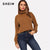 SHEIN Brown High Neck Solid Pullover Casual Long Sleeve Minimalist Sweatshirts Women Autumn Highstreet Plain Sweatshirt