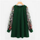 SHEIN Green Preppy Elegant Botanical Embroidered Mesh Sleeve Longline Pullover Sweatshirt Autumn Casual Campus Women Sweatshirts