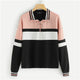SHEIN Multicolor Elegant Preppy O-Ring Zip Half Placket Cut And Sew Colorblock Sweatshirt 2018 Autumn Casual Women Sweatshirts