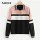 SHEIN Multicolor Elegant Preppy O-Ring Zip Half Placket Cut And Sew Colorblock Sweatshirt 2018 Autumn Casual Women Sweatshirts