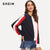 SHEIN Multicolor Minimalist Preppy Button Sleeve Color Block Round Neck Striped Sweatshirt Autumn Women Casual Campus Pullovers