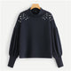 SHEIN Navy Elegant Preppy Mock Neck Pearl Embellished Drop Shoulder Solid Sweatshirt 2018 Autumn Casual Campus Women Sweatshirts