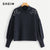 SHEIN Navy Elegant Preppy Mock Neck Pearl Embellished Drop Shoulder Solid Sweatshirt 2018 Autumn Casual Campus Women Sweatshirts