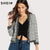 SHEIN Pearl Beaded Frayed Edge Tweed Blazer Fall 2017 Fashion Womens Collarless Work Wear Elegant Fitted Blazers