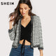 SHEIN Pearl Beaded Frayed Edge Tweed Blazer Fall 2017 Fashion Womens Collarless Work Wear Elegant Fitted Blazers