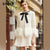 SHEIN White Elegant Office Lady Faux Fur Trim Tweed Bow Neck Single Breasted Highstreet Blazer Autumn Women Workwear Blazers