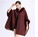SWONCO Woolen Coat Cape Women 2019 Fur Cape Coat Hooded Warm Faux Rabbit Fur Poncho And Capes For Women Winter Cloak Long Poncho