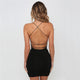 Sexy Black Summer Clothes Women Solid Color Backless Spaghetti Straps Nightclub Dress Bodycon Evening Party Low Neck Mini Dress