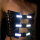 Sexy Hollow Out Lace Up PU Leather Crop Top Women Fashion Buckle Reflective Strap Bandage Tank Top Rave Festival Party Clubwear