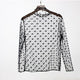 Sexy Lace Mesh Perspective Tops Women Casual High Collar Hollow Out Wild Bottom Tees Ladies Fashion Elegant Tees Spring Summer