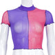 Sexy Mesh See Through T Shirts Women O Neck Colorful Print Patchwork Crop Top 2019 Summer Cool Thin tshirt Fashion Summer Top